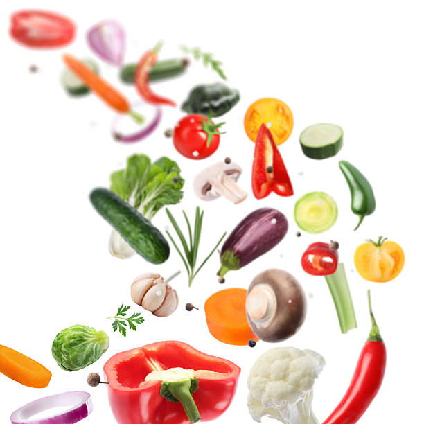 istock Fresh vegetables, herbs and spices in air on white background 2234837692