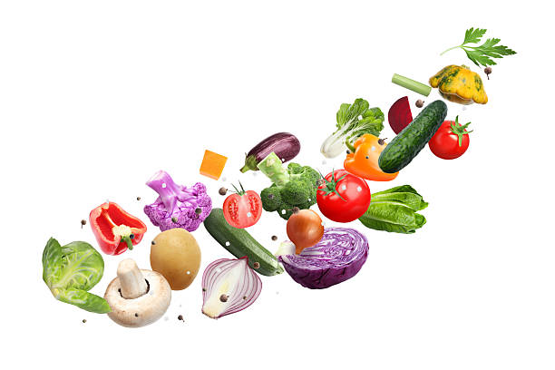 istock Fresh vegetables, herbs and spices in air on white background 2234837732