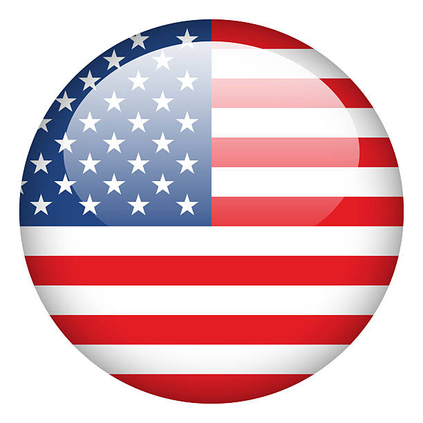istock Flag of the United States in glossy button form on white background. Circle Button Icon Flag. Vector Illustration. 2234846064