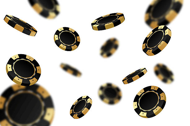 istock Black gold casino chips falling in different positions on transparent background. Golden poker chips isolated backdrop with defocused blur elements, vector 10 eps. 2234849784
