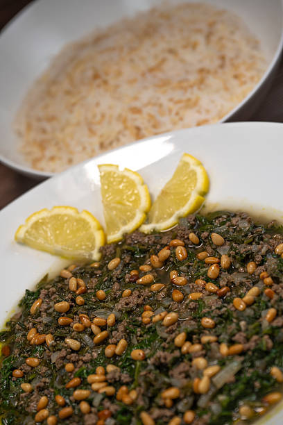 istock Spinach or Sabanekh with chicken a Mediterranean dish served with rice 2234853925