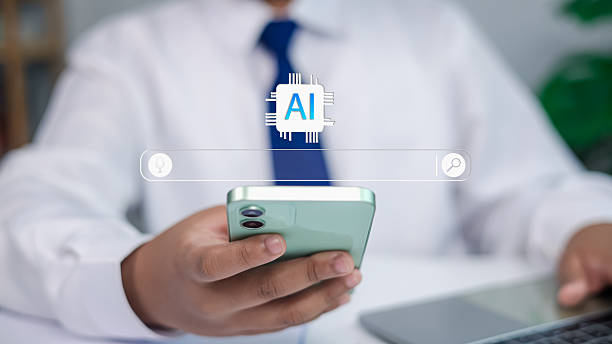 istock Businessman Using Smartphone with AI Search Bar and Virtual Chip Icon for Modern Technology Communication 2234853971