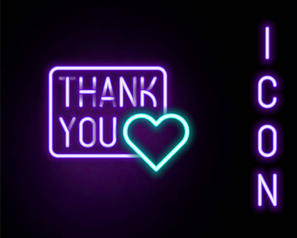 istock Glowing neon line Thank you with heart icon isolated on black background. Handwritten lettering. Colorful outline concept. Vector 2234869659