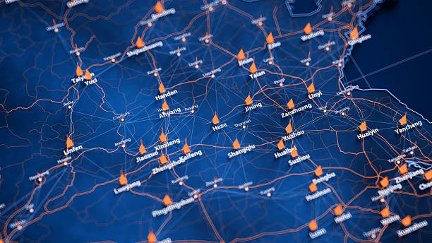istock Heze map big data visualization. Futuristic map infographic of city in China. Visual map data complexity in modern blue and orange colors 2234875664