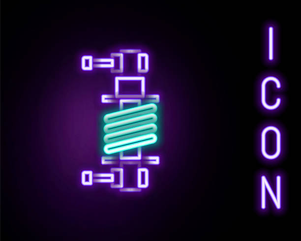 istock Glowing neon line Shock absorber icon isolated on black background. Colorful outline concept. Vector 2234876182