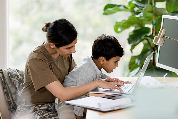 istock Military Mom Helping Son with Homework on Laptop 2234876861