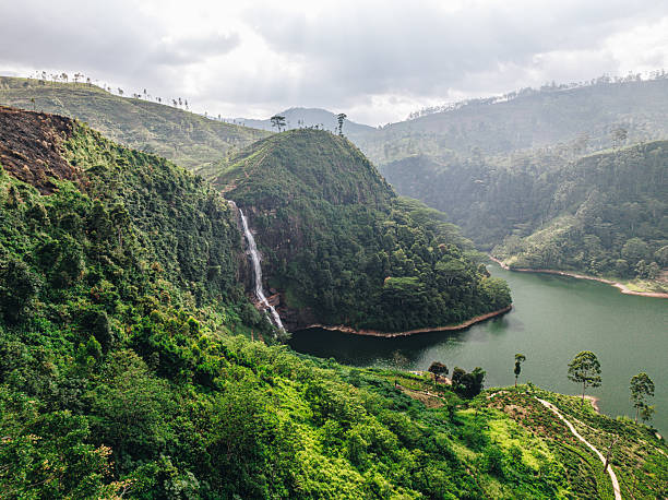St Clair's Falls. Widest waterfalls in Nuwara Eliya, Sri Lanka. inspirational summer landscape. Clean and green.
