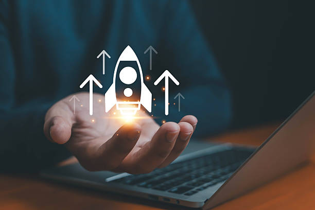 istock Startup and business growth concept with a digital rocket launch, symbolizing innovation, success, fast acceleration in the digital economy connection. Startup concept Planning and starting corporate 2234886466