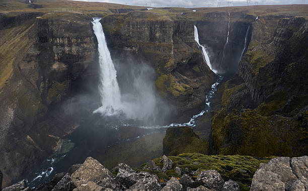 istock View a waterfall from the top of the cliff. Haifoss waterfall 2234891848