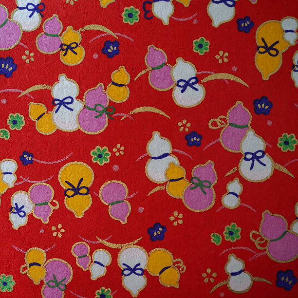 istock Traditional Japanese Pattern with Colorful Gourds on Red Background 2234892573