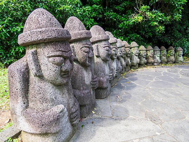The traditional Dol Hareubang statues of Jeju Island in South Korea