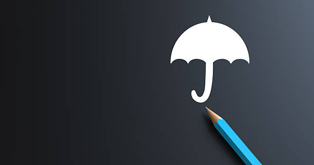 Umbrella with Risk Road Sign - Color Background - 3D Rendering