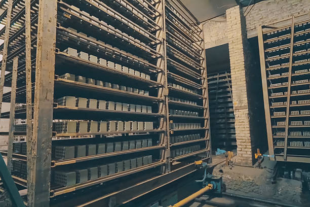 The brick is raw. Move raw bricks to the kiln. Brick production, hollow ceramic bricks factory. Brick production, bricks factory.
