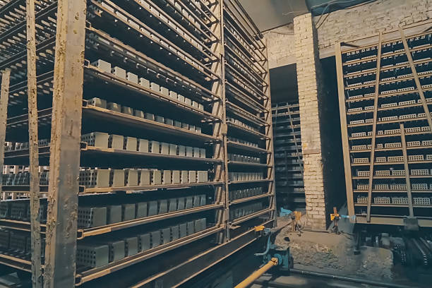 The brick is raw. Move raw bricks to the kiln. Brick production, hollow ceramic bricks factory. Brick production, bricks factory.