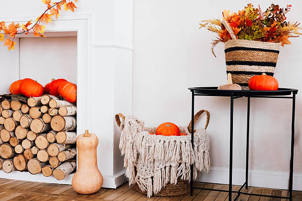istock Cozy autumn decor featuring pumpkins and natural elements in a warm living space 2234905764