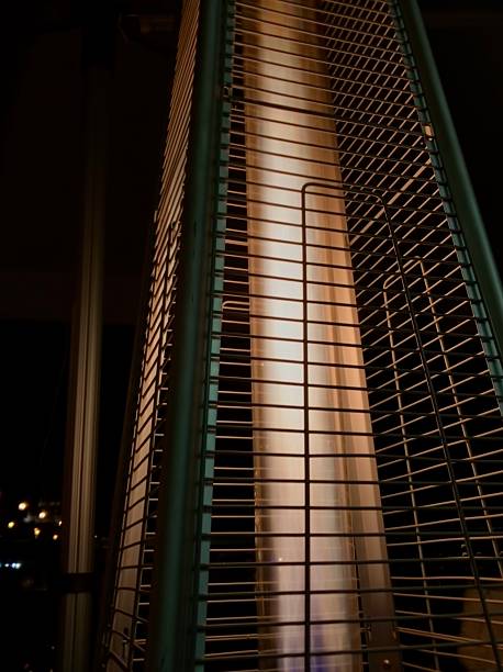 Outdoor Patio Heater Glowing at Night