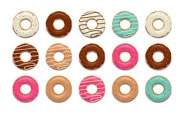 istock colorful tasty donut set isolated on white background. Glazed doughnuts top view collection for cafe decoration or menu design. Vector illustration 2234909040