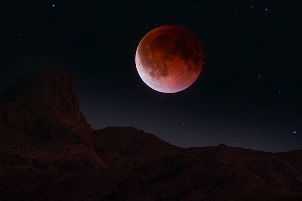 istock Bloody Red moon, lunar eclipse over the mountain. 2234922429