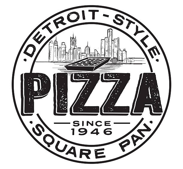 Vector illustration of a Retro Detroit-style Pizza logo typography design. Lot's of texture. All fonts outlined or expanded. Vector eps and high resolution jpg.