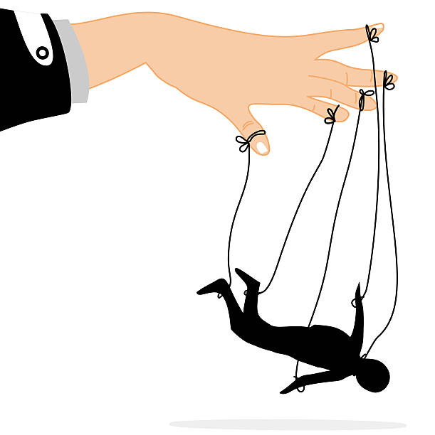 istock Human puppets control, puppeteer hands man marionette silhouette vector illustration,Concept of manipulation and micromanagement. Puppet Master controlling Silhouette of businessman 2234926429