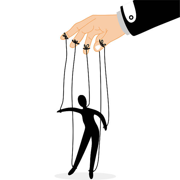 istock Human puppets control, puppeteer hands man marionette silhouette vector illustration,Concept of manipulation and micromanagement. Puppet Master controlling Silhouette of businessman 2234926470