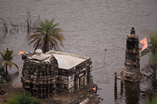 lonar crater, maharashtra, india- september 01, 2025: ancient 'kamalja devi' temple located near the lonar crater lake, this sacred hindu temple is dedicated to goddess 'kamalja' and is a significant spiritual and cultural heritage site visited by pilgrims and travelers exploring the unique meteorite impact crater of lonar