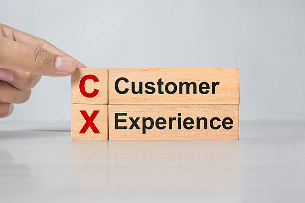 CX customer experience symbol. Concept words 'CX customer experience' on wooden blocks on white table, white background, copy space. Businessman hand. Business and CX customer experience concept