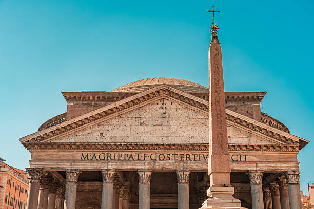 08 08 2025 Rome, Italy - Pantheon facade with obelisk Piazza della Rotonda. High quality photo