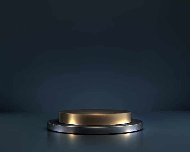 istock luxury gold podium modern display stand with black cylinder and deep blue background for premium product presentation mockup elegant 3d design showroom stage template 2234970782