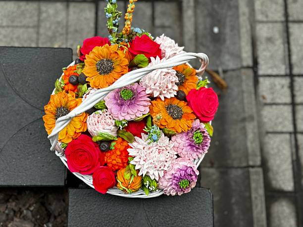 marshmallow flowers in a basket