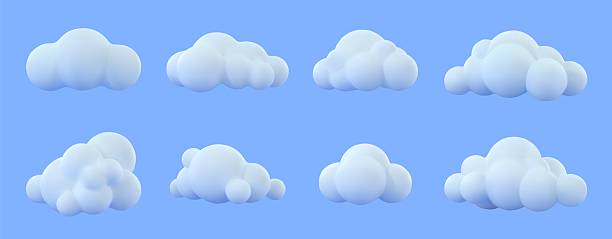 istock White fluffy 3D clouds. Cartoon puffy cumulus shapes, floating abstract bubble soft cloud and cloudy weather symbol icons. Isolated dreamy cloudscape elements vector set 2234983897