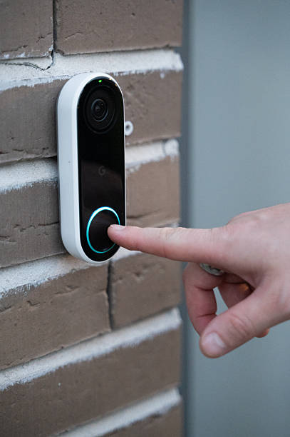 istock This is a modern smart doorbell that features a convenient finger press option for usage 2234984343