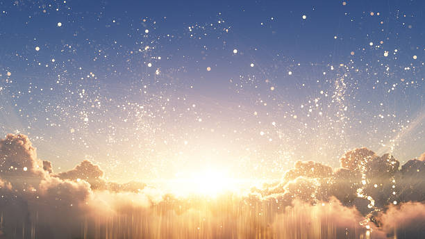 Flying Above The Clouds With Glittering Particles And Copy Space - Sunrise, Sunset, Celebration, Gold Glitter
