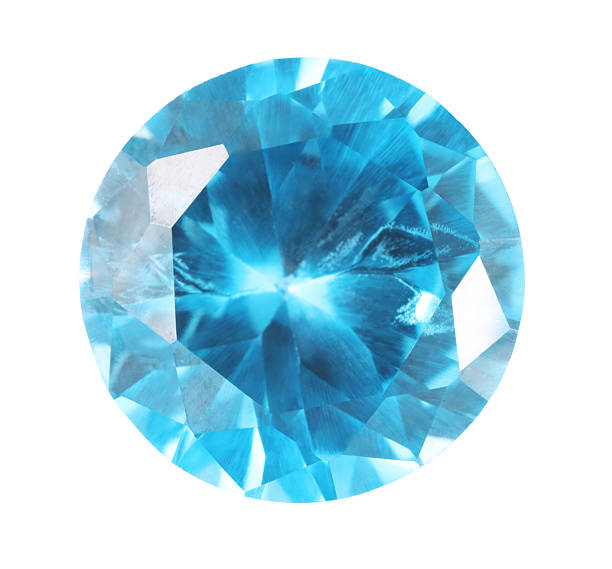 One shiny light blue gemstone isolated on white, top view