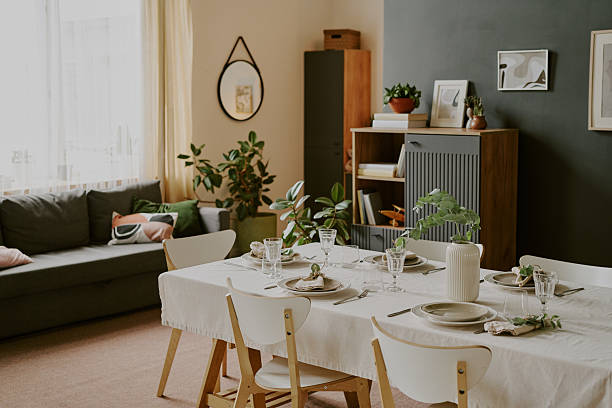 istock Inviting Contemporary Dining Room Showcasing Table Prepared for Gathering 2234997316