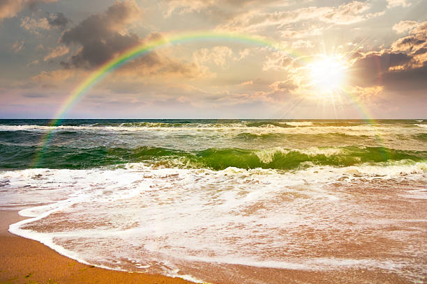 istock dramatic sea view with overcast sky above horizon at sunset 2235002430
