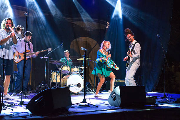 istock Rock band playing on the concert 2235003507