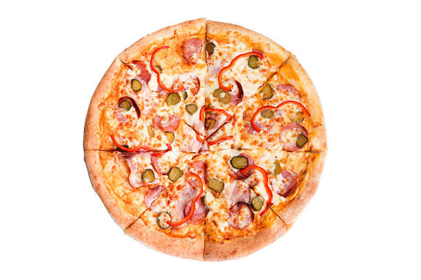 A delicious pizza isolated on a white background