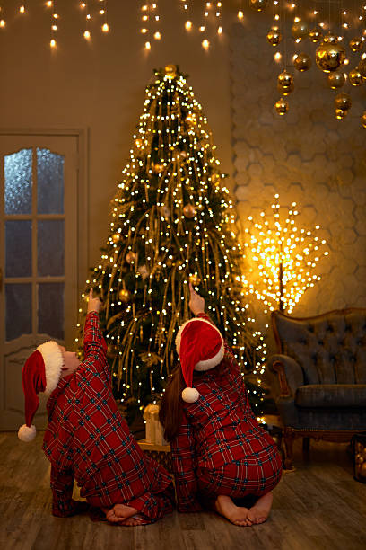istock Two children admiring a Christmas tree 2235007825