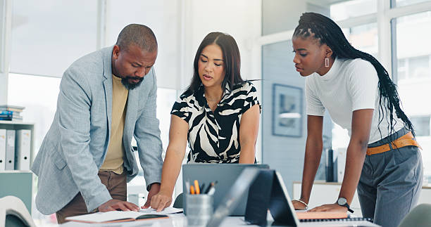 istock Team, planning and documents with business people in meeting for campaign advisor, project or research. Client briefing, public relations agency and press release idea with employees for media pitch 2235011626