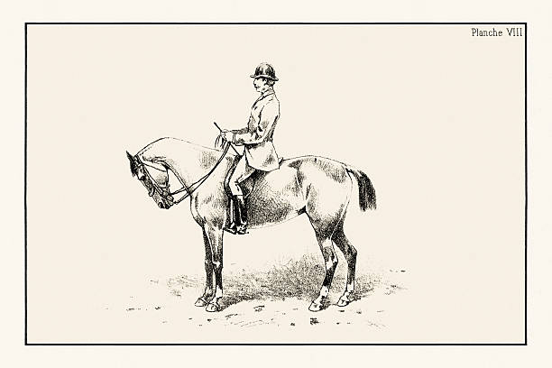 Antique equestrian art. Horse training and riding illustration, published in Paris, 1891.