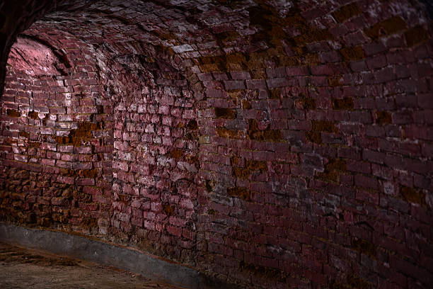 Old brick tunnel with weathered walls creating a mysterious atmosphere