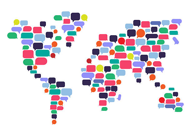 Worldf Map Speech Bubbles Vector World map made of speech bubbles translation stock illustrations