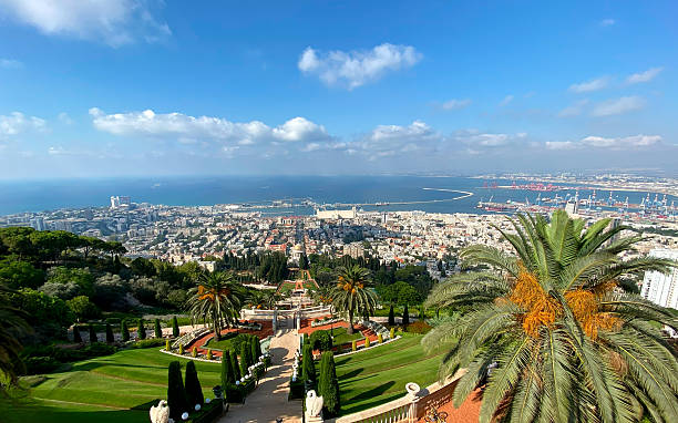 istock Haifa Bahai Gardens with palm trees and panoramic city view 2235066169