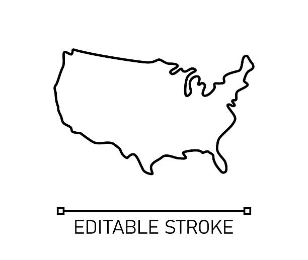 USA Map Line Icon. Editable Stroke