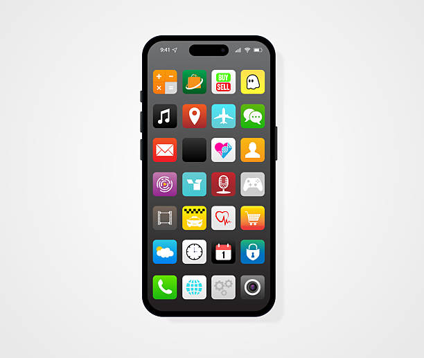 istock Elegant smartphone with colorful screen icons, applications. Mobile phone isolated 2235066364