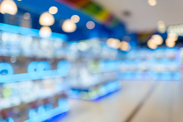 Neon Blue Lights in Amusement Arcade with Bokeh Effect