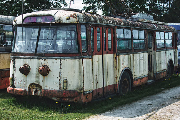 istock Rusty Vintage Trolleybus in Abandoned State 2235091704