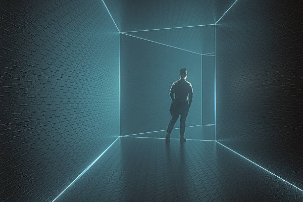 istock Man walking in futuristic corridor 2235094450