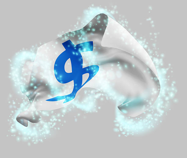 istock Dollar, vector 3d flag in whirlwind of magical radiance 2235096690